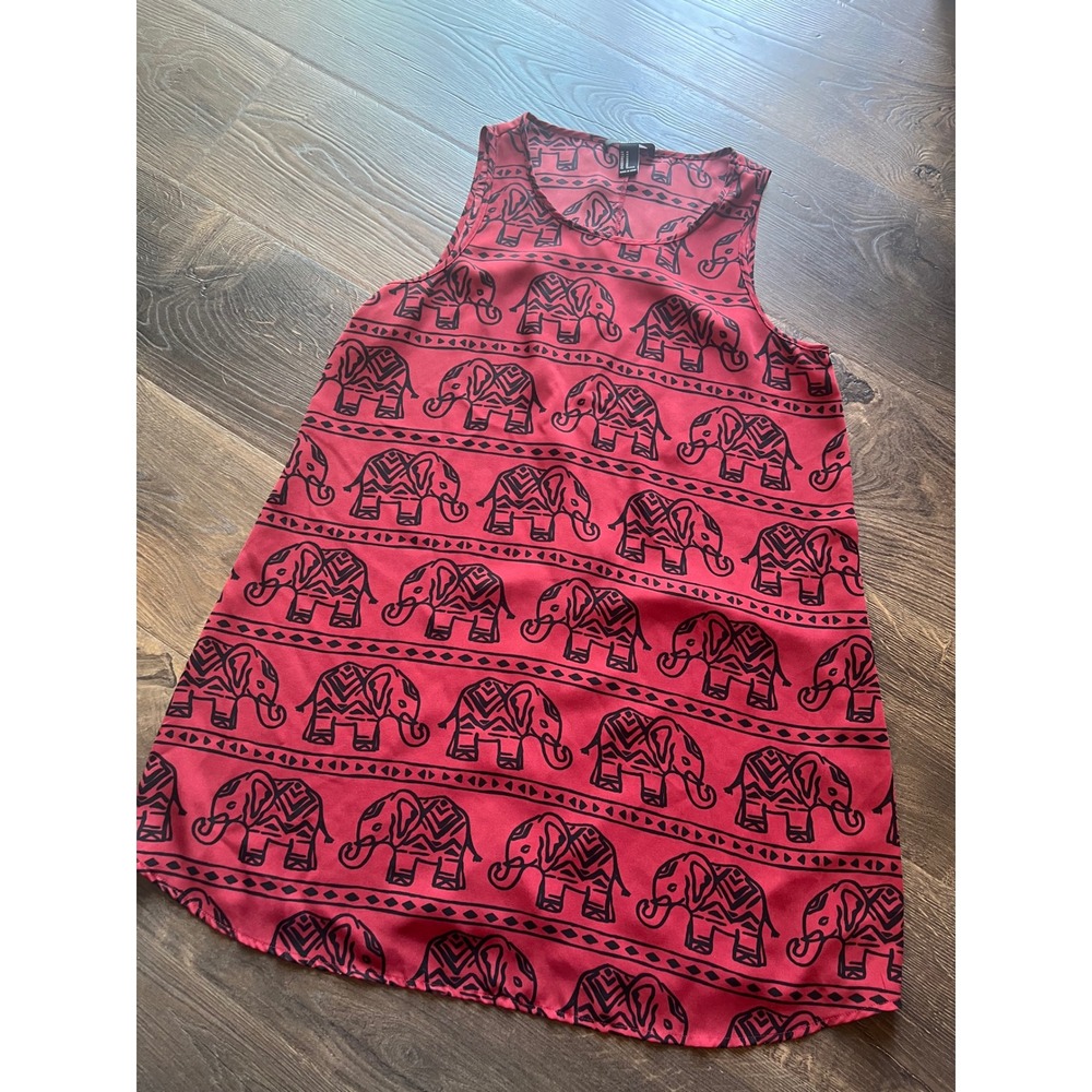 Forever 21 Elephant Print Tank Top Sleeveless Casual Blouse Red Medium‎